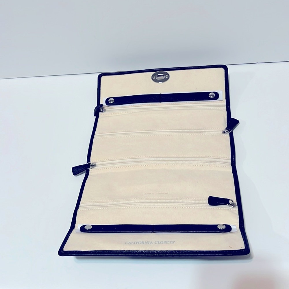 California Closets Jewelry Travel Case Clutch Black Leather